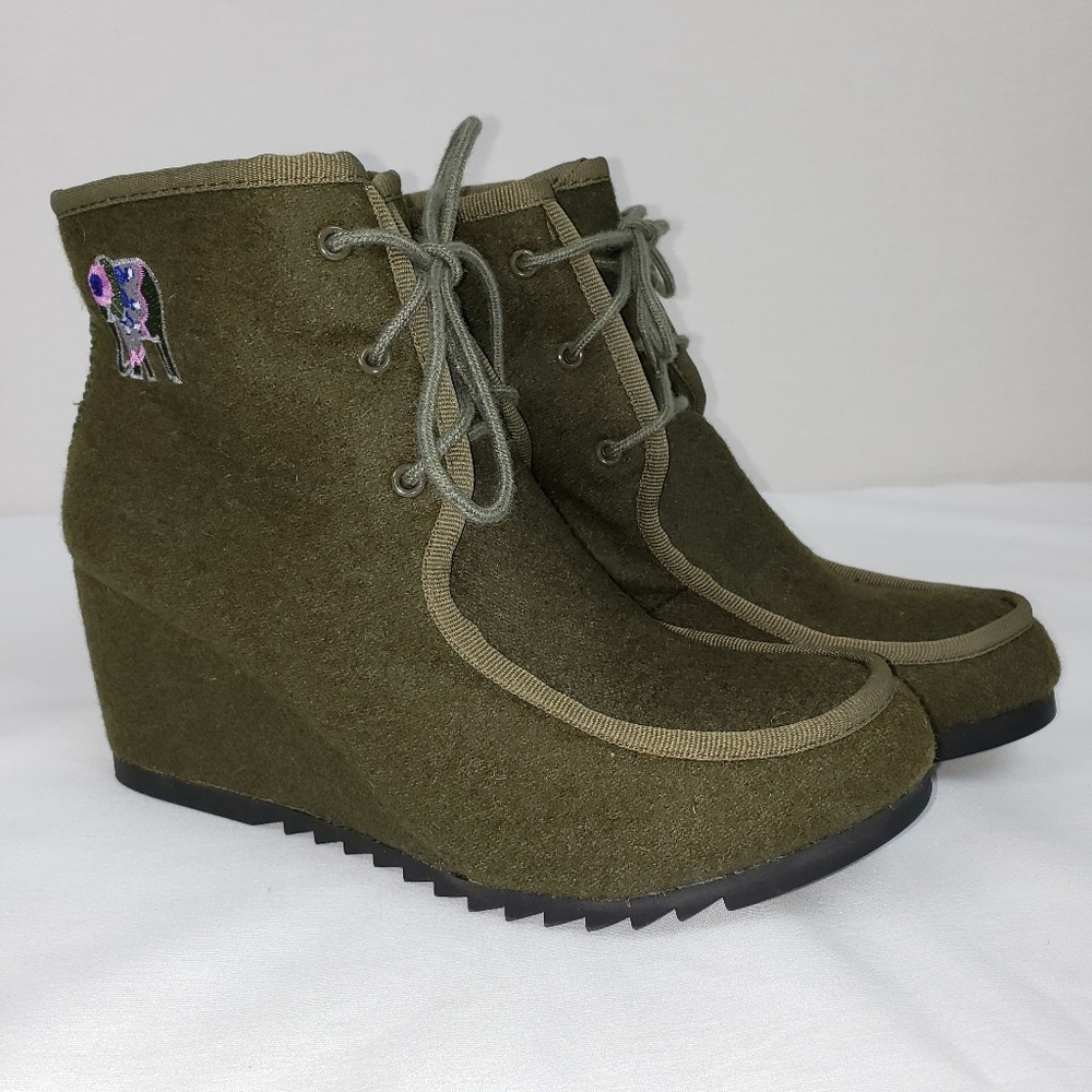 Sakroots Felt Lace-up Wedge Booties - Tango